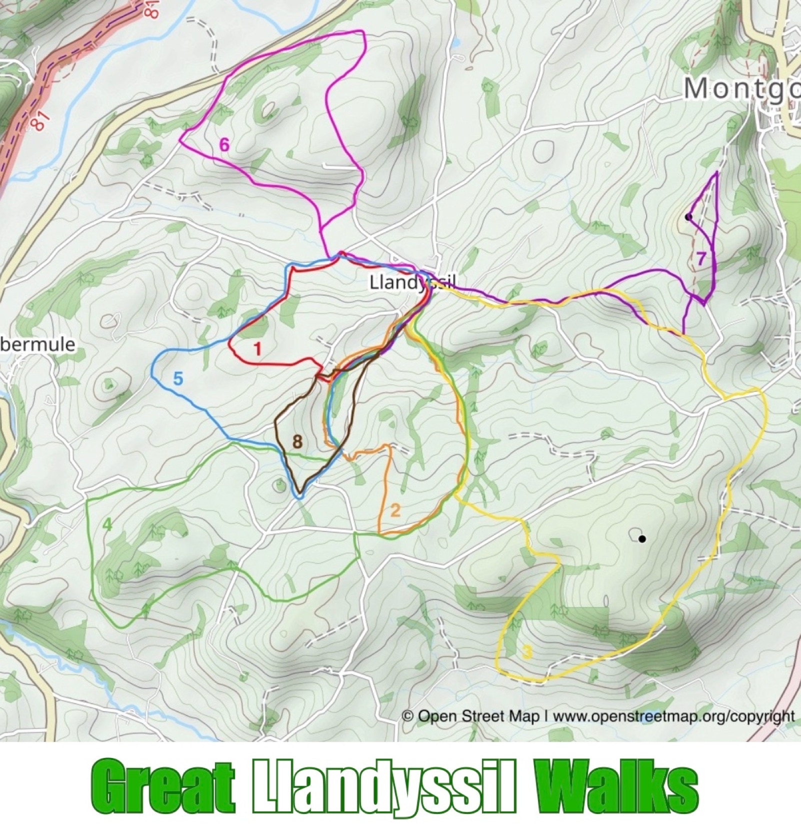 An overview of the 8 great Llandyssil walks