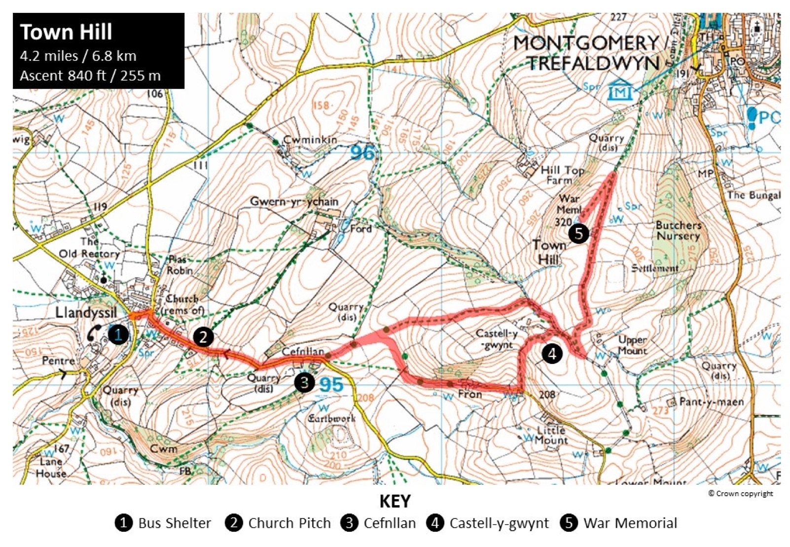 Map showing the Montgomery Town Hill walk