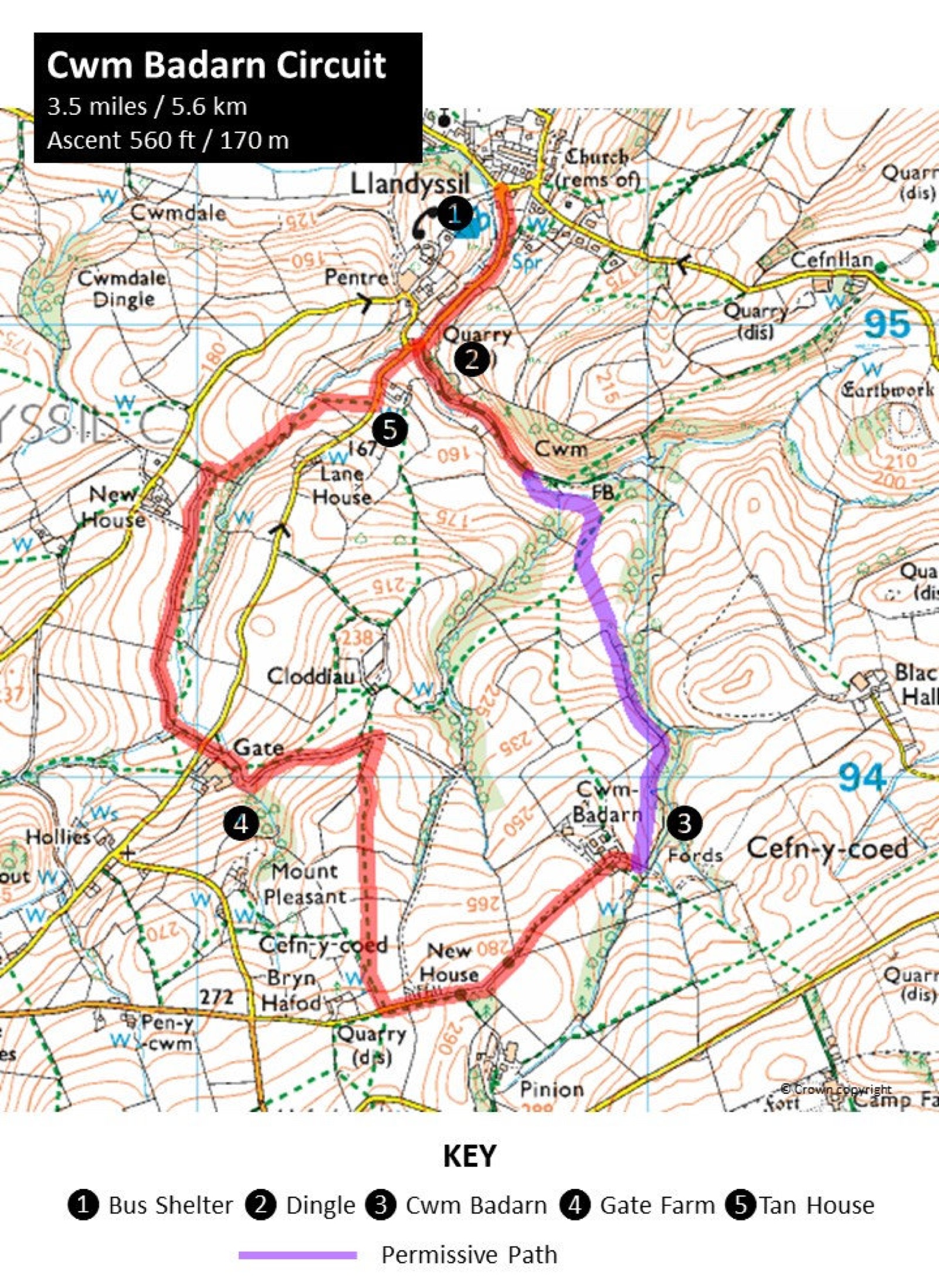 Map showing the Cwm Badarn circuit