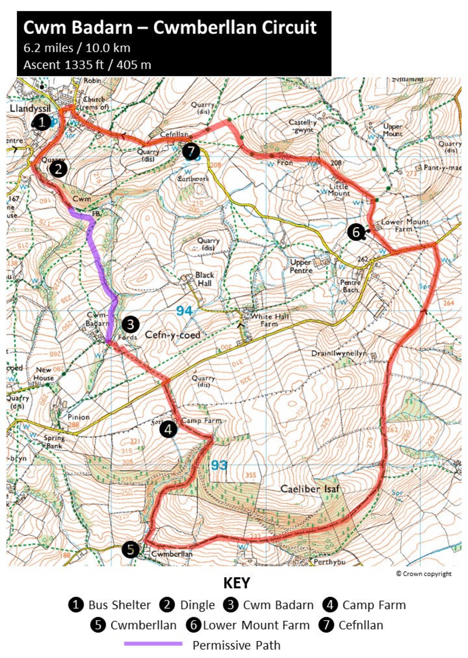 Map showing the Cwmberllan walk