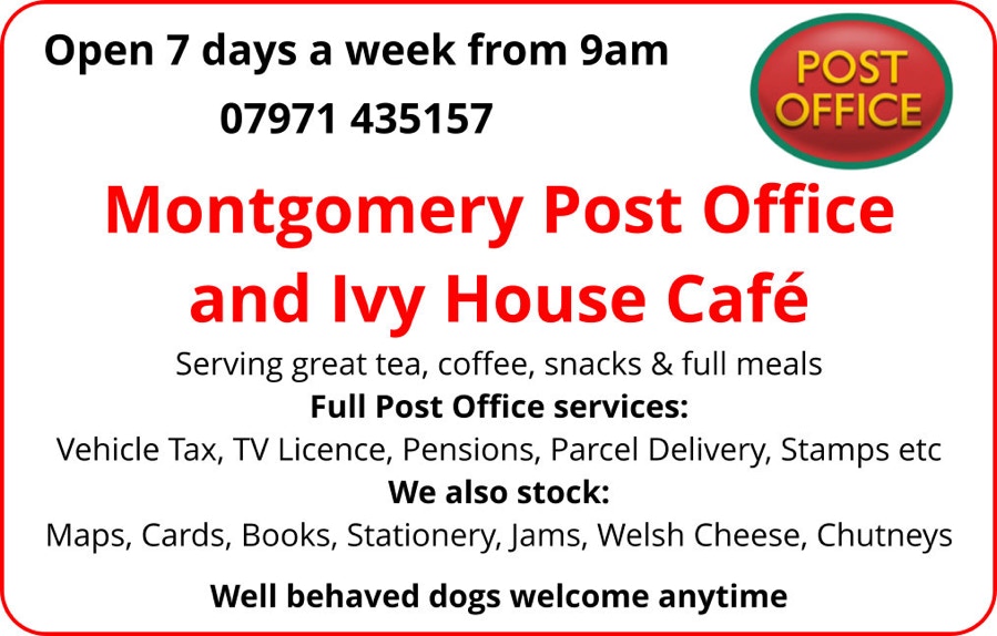 Advert for Montgomery Post Office and Ivy House cafe